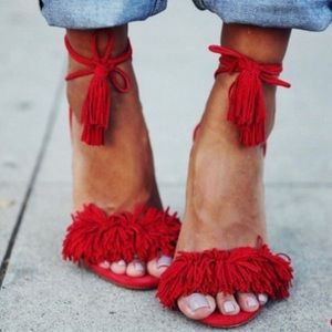 Red fringe Steve Madden wrap sandals